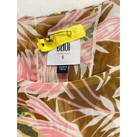 CAbi Floral layered Tropical Print parlor split back blouse Small - Picture 5 of 6